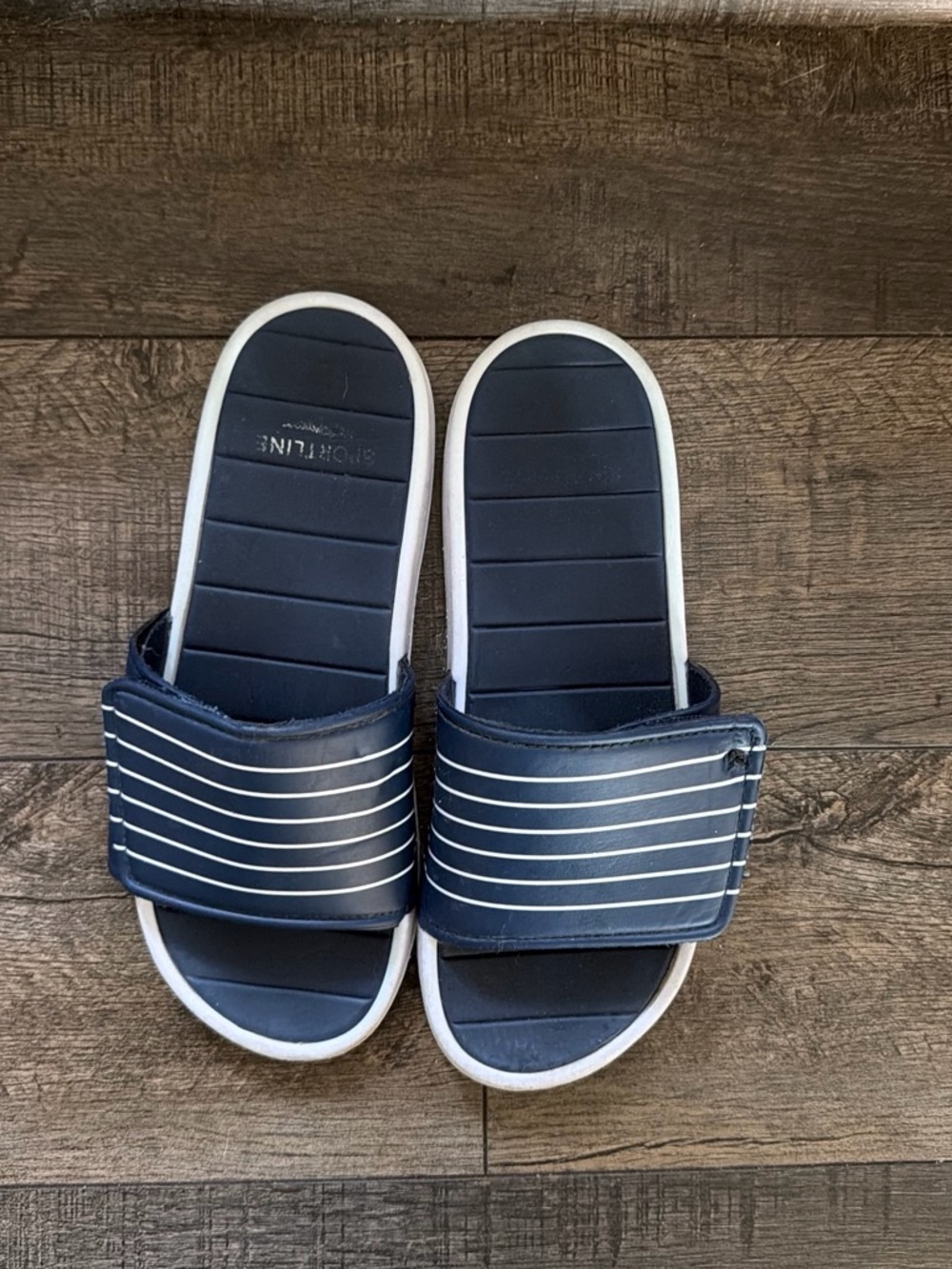 Men's Navy Slide Sandals with White Stripes